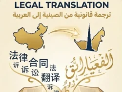 Chinese to Arabic legal translation document on a mobile screen with professional certification stamps and bilingual text.