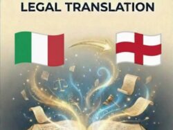 Italian to English Legal Translation document featuring national flags of Italy and United Kingdom.