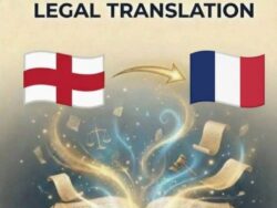English to French Legal Translation document featuring national flags of the United Kingdom and France.