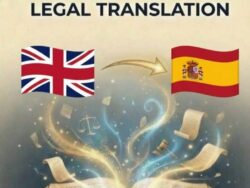 English to Spanish Legal Translation document featuring flags of the United Kingdom and Spain.